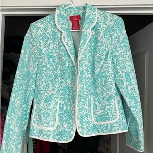 Oscar de la Renta Turquoise and White Blazer Has gorgeous buttons!